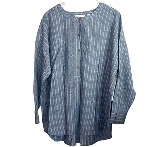 Isaac Mizrahi Linen Blend Pinstripe Casual Shirt